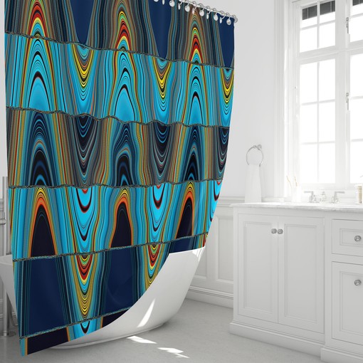 Shower Curtains Decorative Eclectic Wave Shower Curtain in Blue Boho Bathroom Decor - Image 2