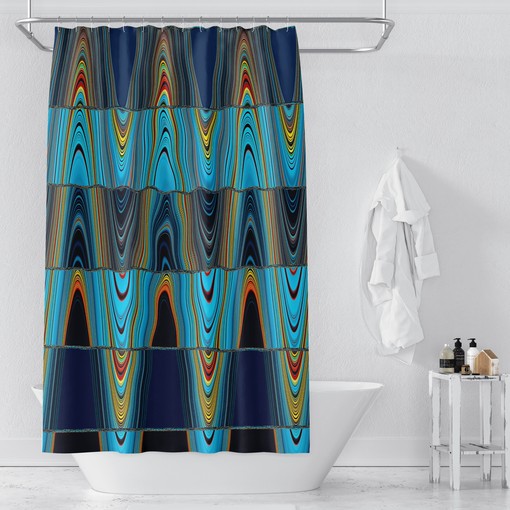 Shower Curtains Decorative Eclectic Wave Shower Curtain in Blue Boho Bathroom Decor - Image 3