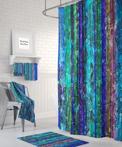 Shower Curtains Decorative Gypsy Blue Boho Chic Shower Curtain with Optional Bath Mat and Towels