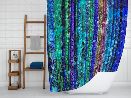 Shower Curtains Decorative Gypsy Blue Boho Chic Shower Curtain with Optional Bath Mat and Towels - Image 3