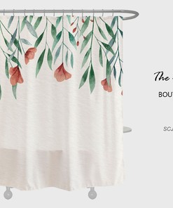 Simple Floral Shower Curtain, Customizable Size, Plant Bathroom Decor with Hooks