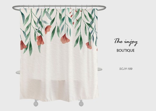 Simple Floral Shower Curtain, Customizable Size, Plant Bathroom Decor with Hooks