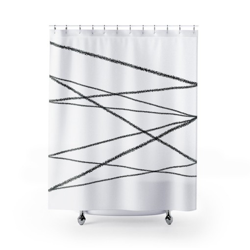 Simple One Line Abstract Shower Curtain with Minimalist Bath Curtain for Abstract Black and White Bathroom Decor - Image 3
