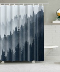Simple and Serene Gray Pine Trees Forest Shower Curtain - Modern Fabric for Your Bathroom Decor