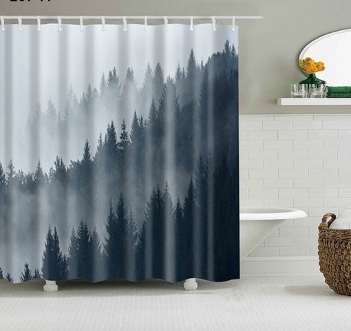 Simple and Serene Gray Pine Trees Forest Shower Curtain - Modern Fabric for Your Bathroom Decor
