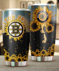 Sip in Style with This Sunflower Boston Bruins NHL Tumbler with Grunge Design