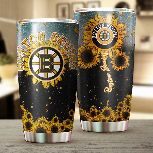 Sip in Style with This Sunflower Boston Bruins NHL Tumbler with Grunge Design