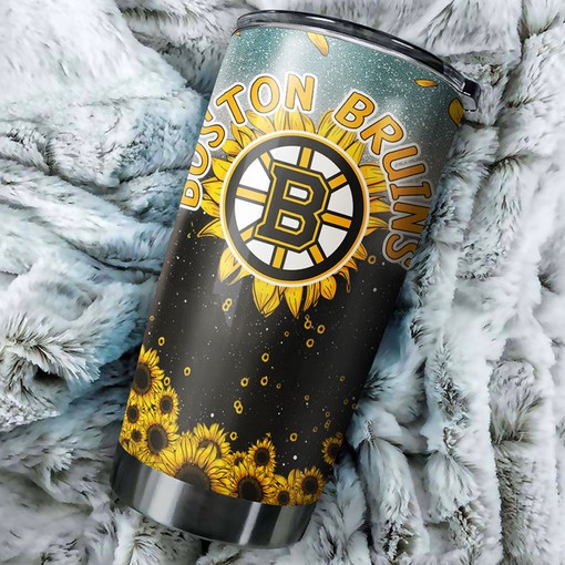 Sip in Style with This Sunflower Boston Bruins NHL Tumbler with Grunge Design - Image 2