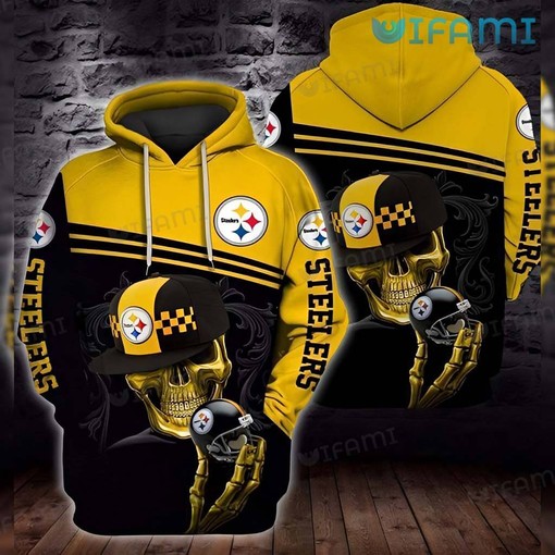 Skeleton With Hat Holding Football Helmet - Steelers 3D All Over Print Hoodie with Fun Design