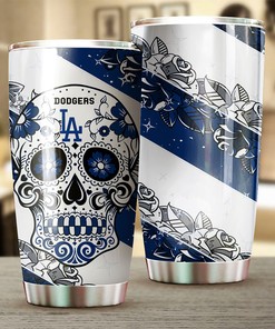 Skull Design and MLB Logo for Unique Fans - Los Angeles Dodgers MLB Tumbler with Personalized Design