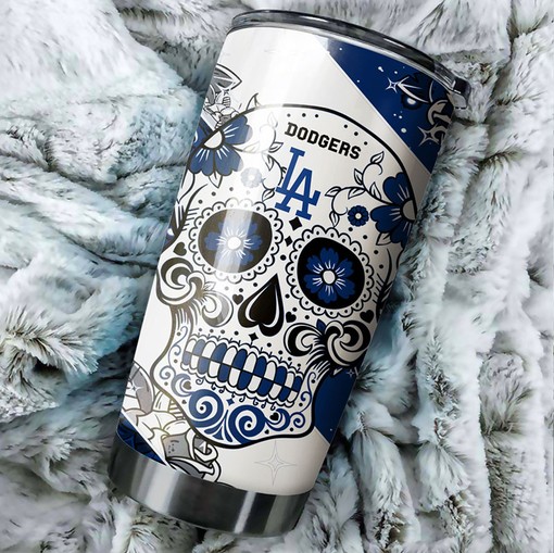 Skull Design and MLB Logo for Unique Fans - Los Angeles Dodgers MLB Tumbler with Personalized Design - Image 2