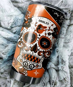 Skull Design and MLB Logo for Unique Style - Baltimore Orioles MLB Tumbler with Personalized Design