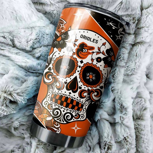 Skull Design and MLB Logo for Unique Style - Baltimore Orioles MLB Tumbler with Personalized Design