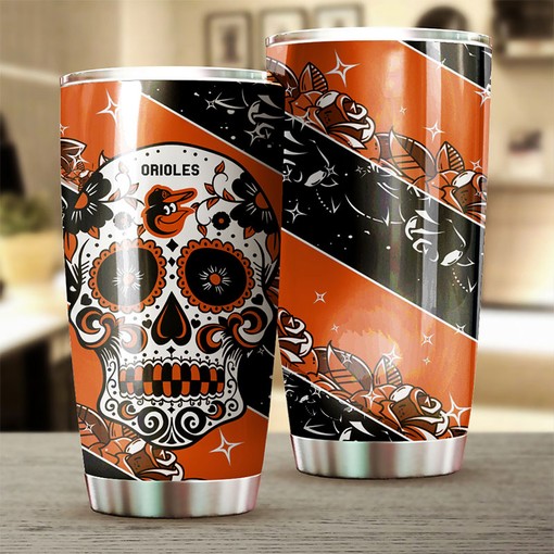 Skull Design and MLB Logo for Unique Style - Baltimore Orioles MLB Tumbler with Personalized Design - Image 2