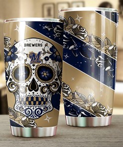 Skull Design and MLB Logo for Unique Style - Milwaukee Brewers MLB Tumbler with Personalized Design