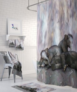 Sleepy Elephants Shower Curtain Set with Matching Bath Accessories for Playful Bathroom Decor