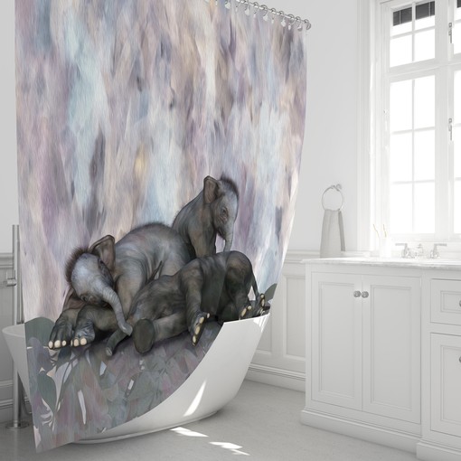 Sleepy Elephants Shower Curtain Set with Matching Bath Accessories for Playful Bathroom Decor - Image 2