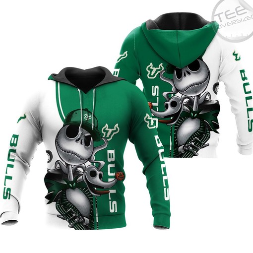 South Florida Bulls Custom All Over Print 3D Hoodie with Jack Skellington and Zero Print for Fans