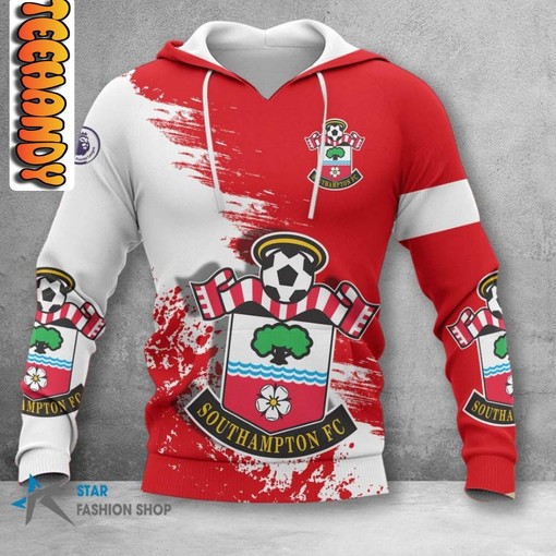 Southampton FC Signature All Over Print 3D Hoodie with Club Logo for Soccer Lovers