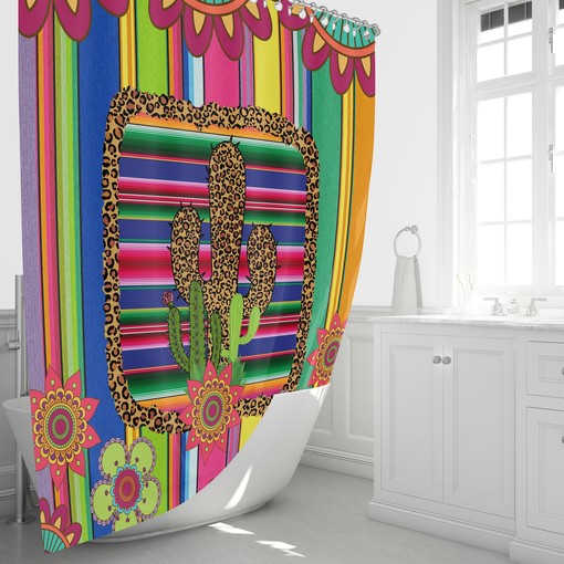 Southwest Serape Cactus Shower Curtain Set with Optional Towels and Mat - Image 2