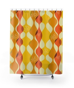 Space Age Astro Starburst Geometric Yellow and Orange Retro Shower Curtain for a Unique Bathroom