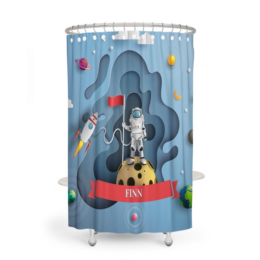 Space Theme Shower Curtain with Galaxy Bath Set for Futuristic Bathroom Decor - Image 3