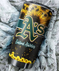 Spectacular Oakland Athletics MLB Tumbler with Exceptional Sunflower Design and Iconic MLB Logo