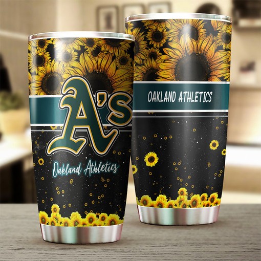 Spectacular Oakland Athletics MLB Tumbler with Exceptional Sunflower Design and Iconic MLB Logo - Image 2