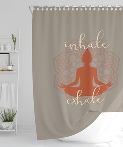 Spiritual Bathroom Decor with Yoga Lover Shower Curtain featuring Inhale Exhale and Mandala Design