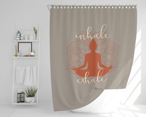 Spiritual Bathroom Decor with Yoga Lover Shower Curtain featuring Inhale Exhale and Mandala Design