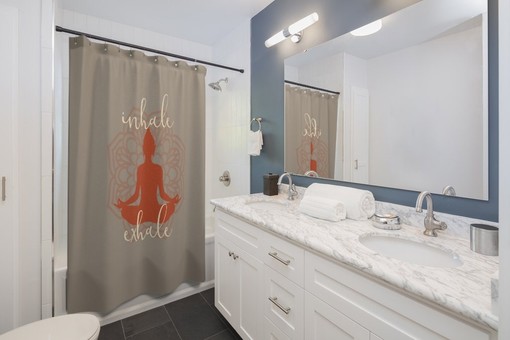 Spiritual Bathroom Decor with Yoga Lover Shower Curtain featuring Inhale Exhale and Mandala Design - Image 4