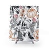 Spooky Art Shower Curtain, Halloween Print Bathroom Decor, Skull Pumpkin Flower Art