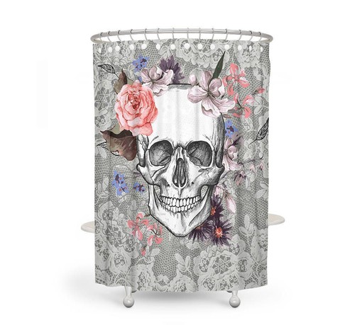 Spooky Sugar Skull and Day of the Dead Floral Shower Curtain Set - Dark Bath Set with Lace-Tech Bath Mat Bathroom Decor - Image 3