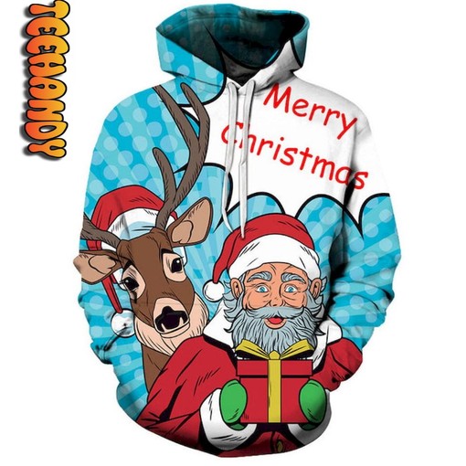 Spread Cheer with Comic Art Santa Merry Christmas Custom All Over Print 3D Hoodie