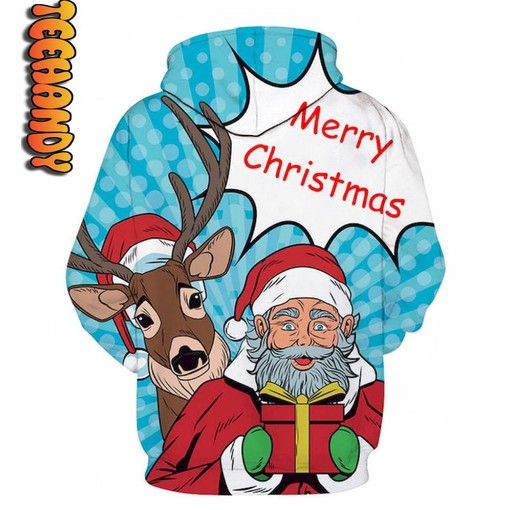 Spread Cheer with Comic Art Santa Merry Christmas Custom All Over Print 3D Hoodie - Image 2