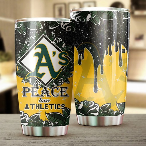 Spreading Peace and Love with Custom MLB Logo - Oakland Athletics MLB Tumbler with Sports Tumbler 20oz - Image 2