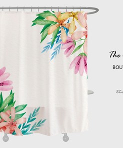 Spring Floral Shower Curtain, Customizable Size, Plant Bathroom Decor with Hooks