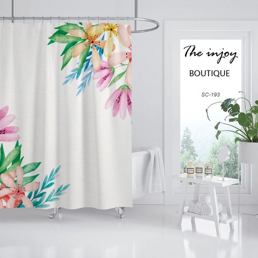 Spring Floral Shower Curtain, Customizable Size, Plant Bathroom Decor with Hooks - Image 2