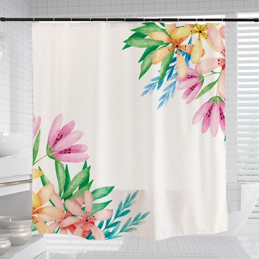 Spring Floral Shower Curtain, Customizable Size, Plant Bathroom Decor with Hooks - Image 3