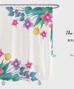Spring Flowers Shower Curtain with Hooks, Customizable Size, Plant Bathroom Decor