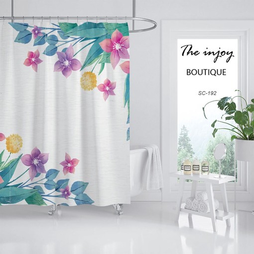 Spring Flowers Shower Curtain with Hooks, Customizable Size, Plant Bathroom Decor - Image 2