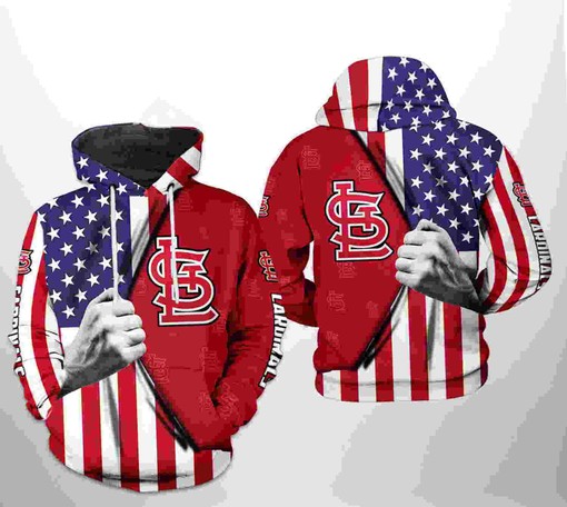 St. Louis Cardinals All Over Print US Flag 3D Hoodie Zipper - 3D Printed Hoodies