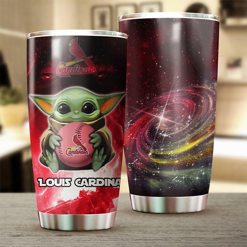 St. Louis Cardinals MLB Tumbler featuring Baby Yoda and Personalized Design with MLB Logo - Image 2