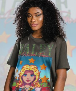 Stardw Vally HALEY T-shirt, Featuring Food Spirit & HALEY Character, Farming Harvst Moon RPG Video Game