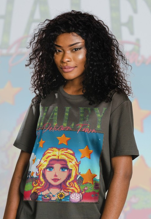 Stardw Vally HALEY T-shirt, Featuring Food Spirit & HALEY Character, Farming Harvst Moon RPG Video Game
