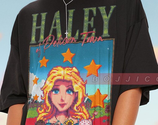 Stardw Vally HALEY T-shirt, Featuring Food Spirit & HALEY Character, Farming Harvst Moon RPG Video Game - Image 2