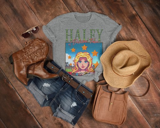 Stardw Vally HALEY T-shirt, Featuring Food Spirit & HALEY Character, Farming Harvst Moon RPG Video Game - Image 3