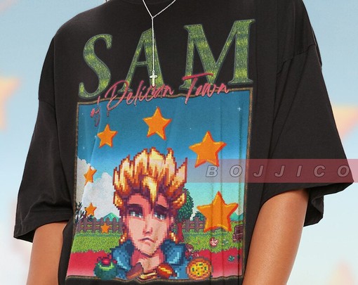 Stardw Vally SAM T-shirt - Featuring Food Spirit & SAM Character, Farming Harvst Moon RPG Video Game - Image 2