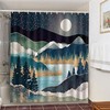 Starry Night Mountain Shower Curtain | Forest Landscape Blue Nature Fabric Home Bath Decor