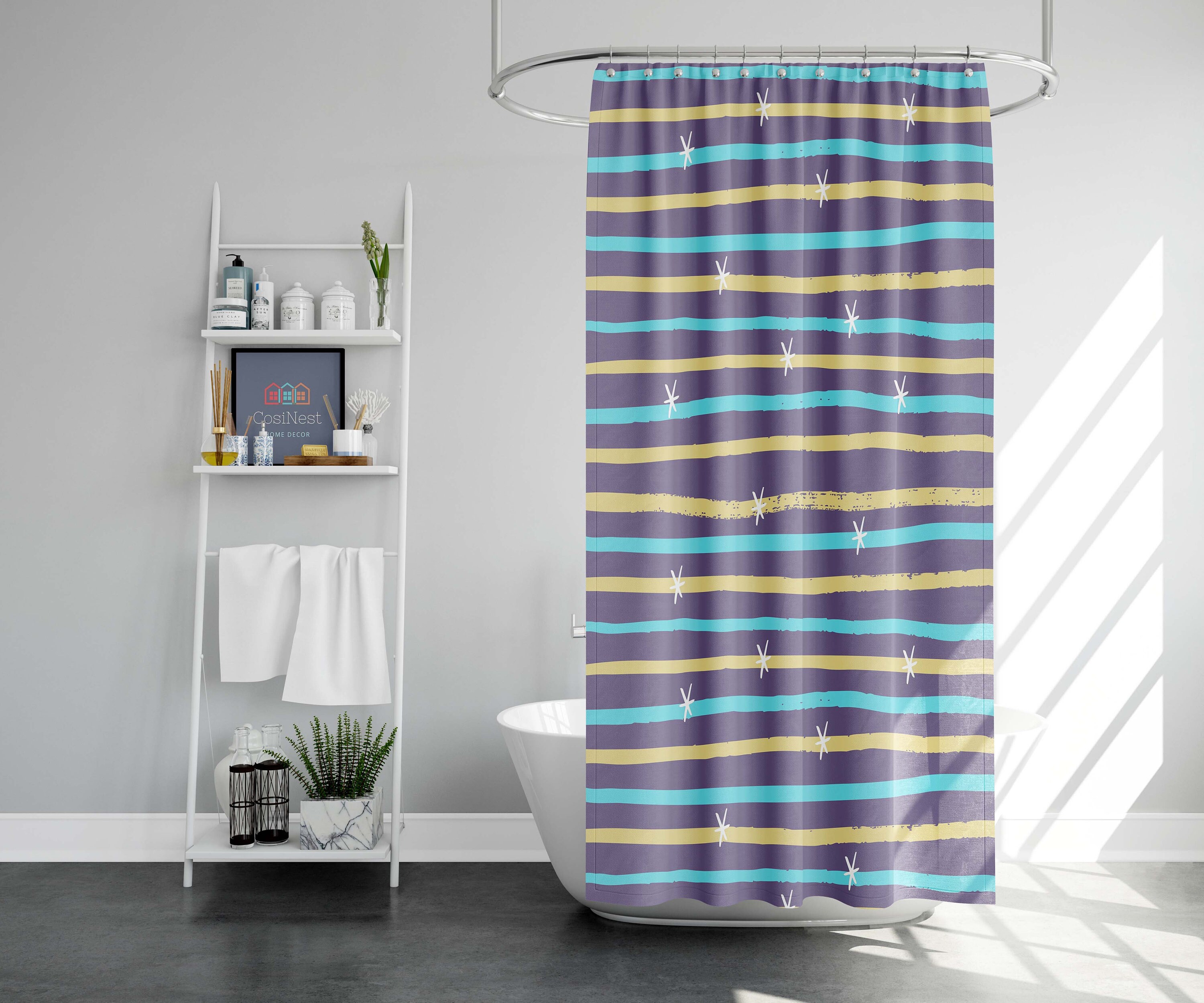 Starry Night Vintage Retro Shower Curtain and Mat, Boho Bathroom Decor Accessories - Image 2